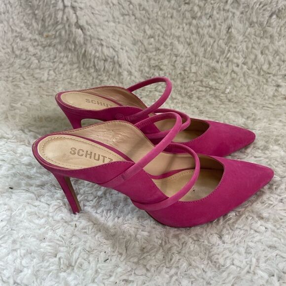 Schultz Hot Pink suede Mules 4”heels pointed toe Size9B - Picture 2 of 8